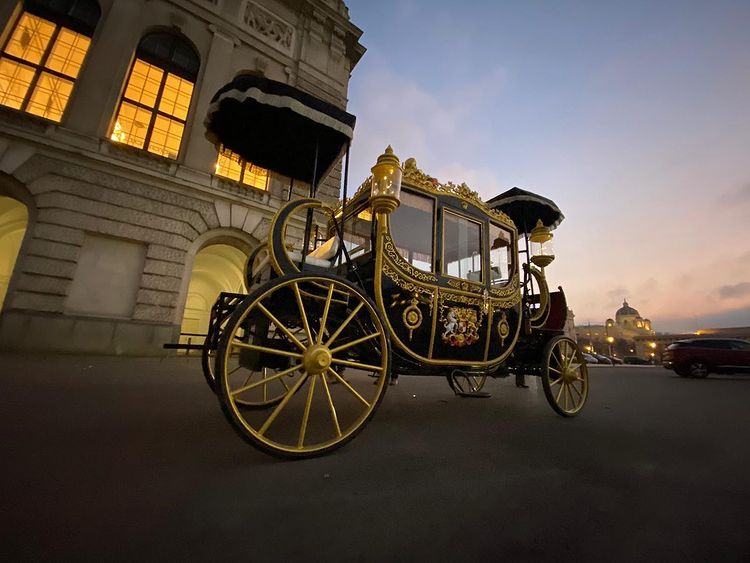 This is royal horse carriage with Electric power driving in Europe taken by Royal E-car tour